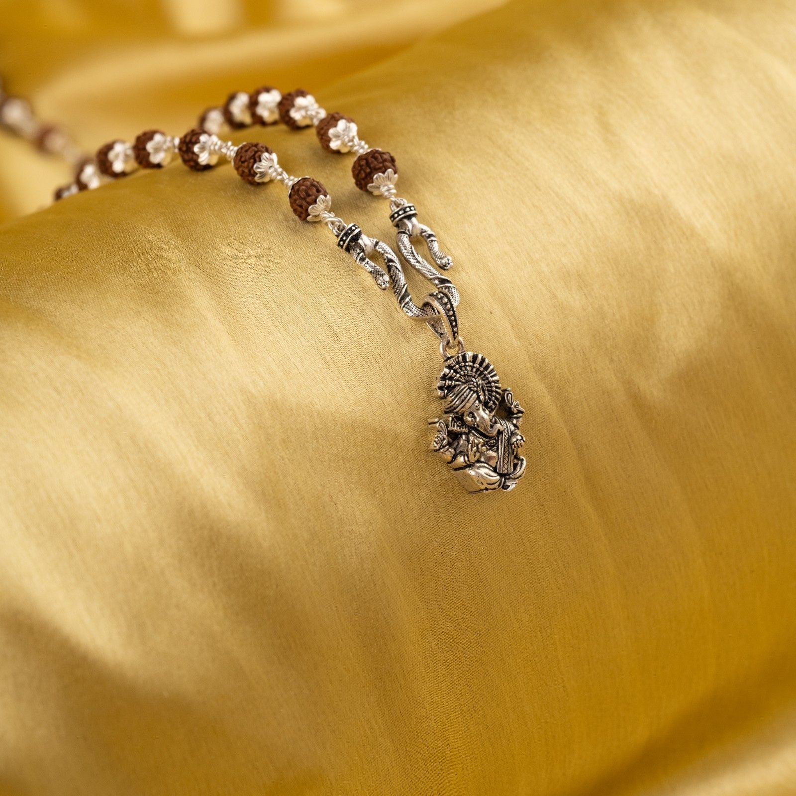 Ganesha silver pendant With Rudraksha Mala