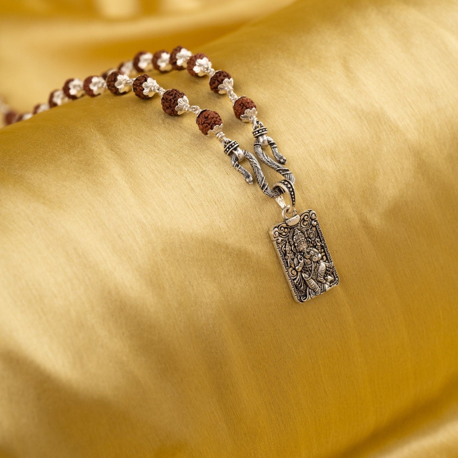Ganpati Dada Silver Pendant With Rudraksha Mala
