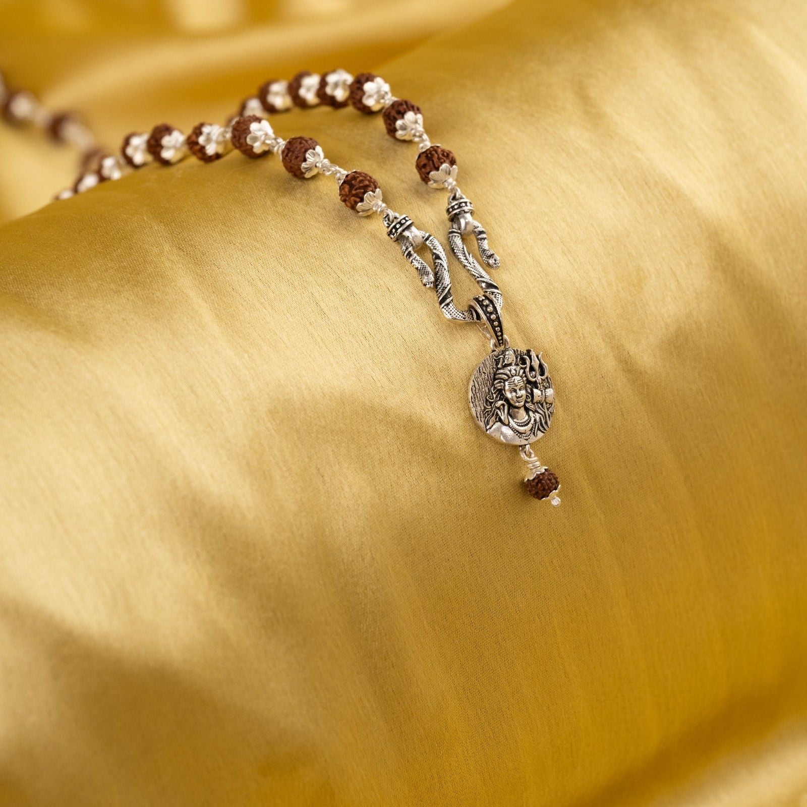 Shiv Ji Silver Rudraksha Pendant With Rudraksha Mala