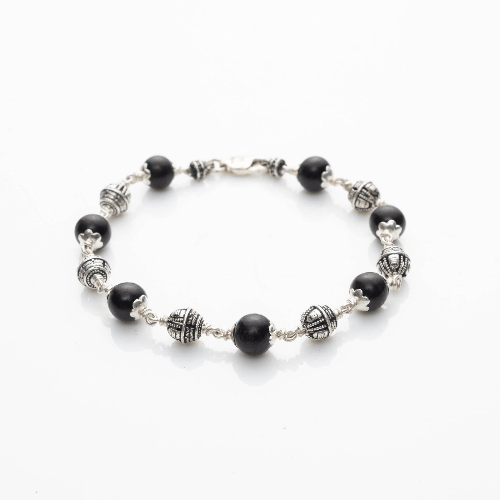 Karungali With Shivling Silver Beads Bracelet