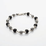 Karungali With Round Om Beads Silver Bracelet
