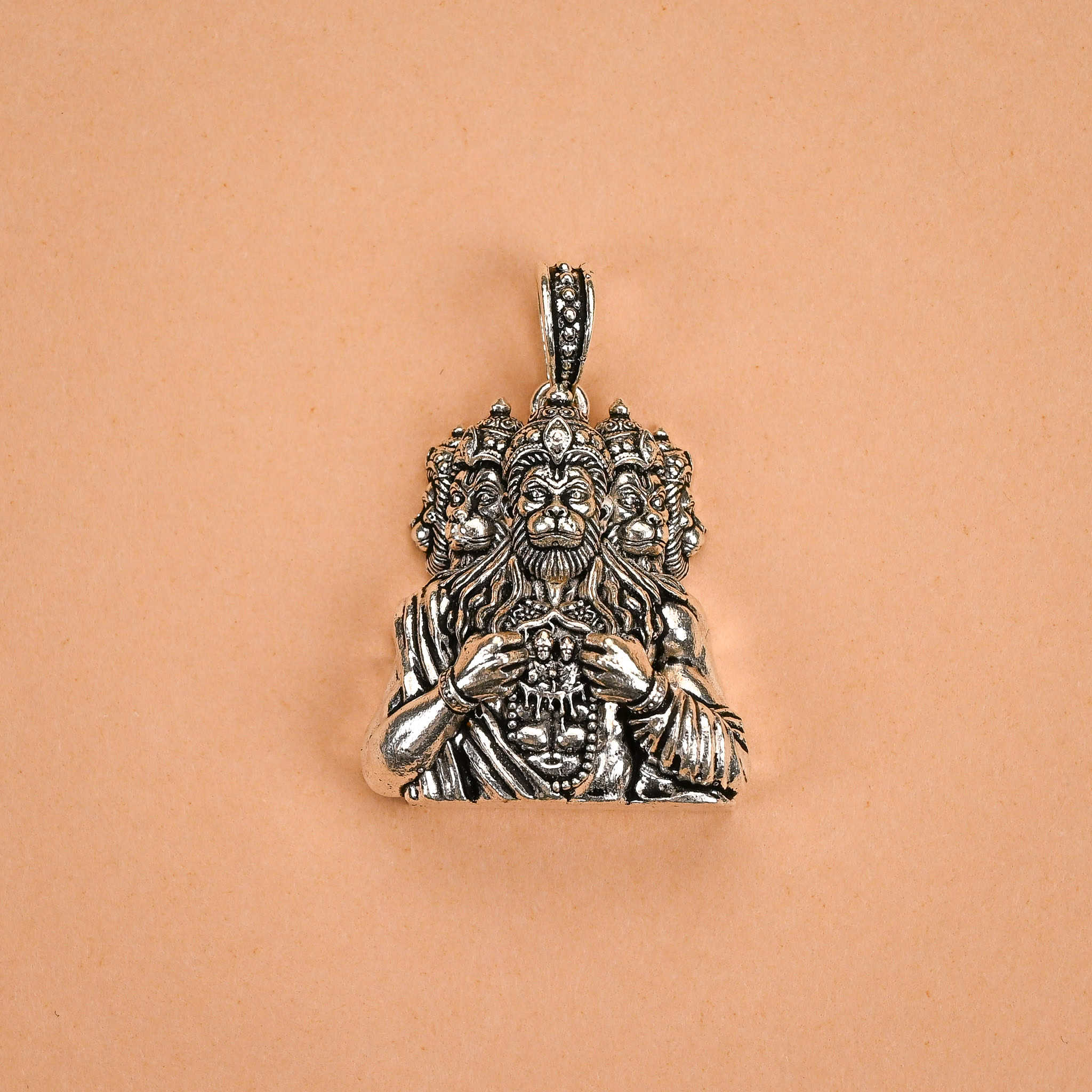 Five Face Lord Hanuman Ji Silver Pendant