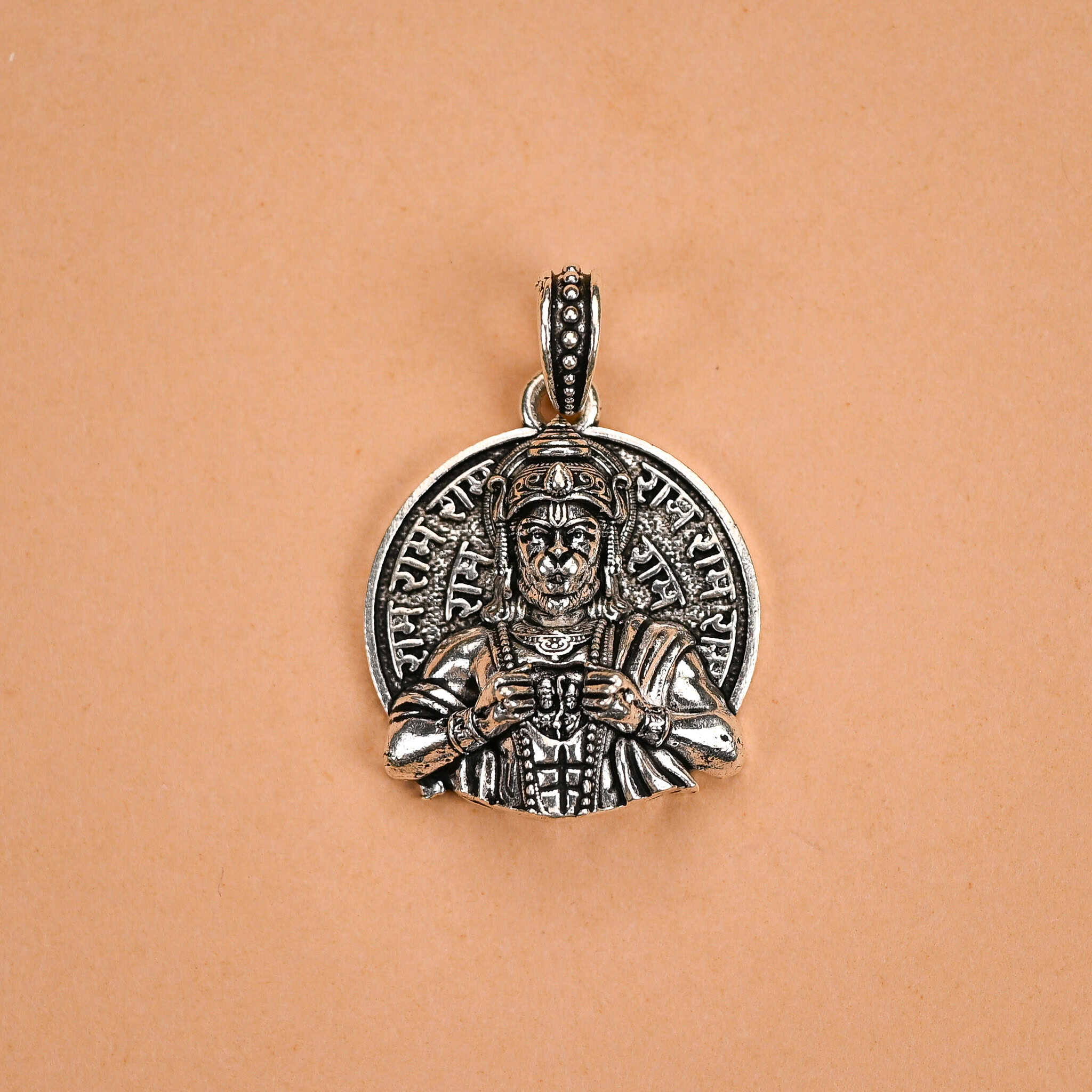 Lord Veer Hanuman Ram Darshan Silver Pendant