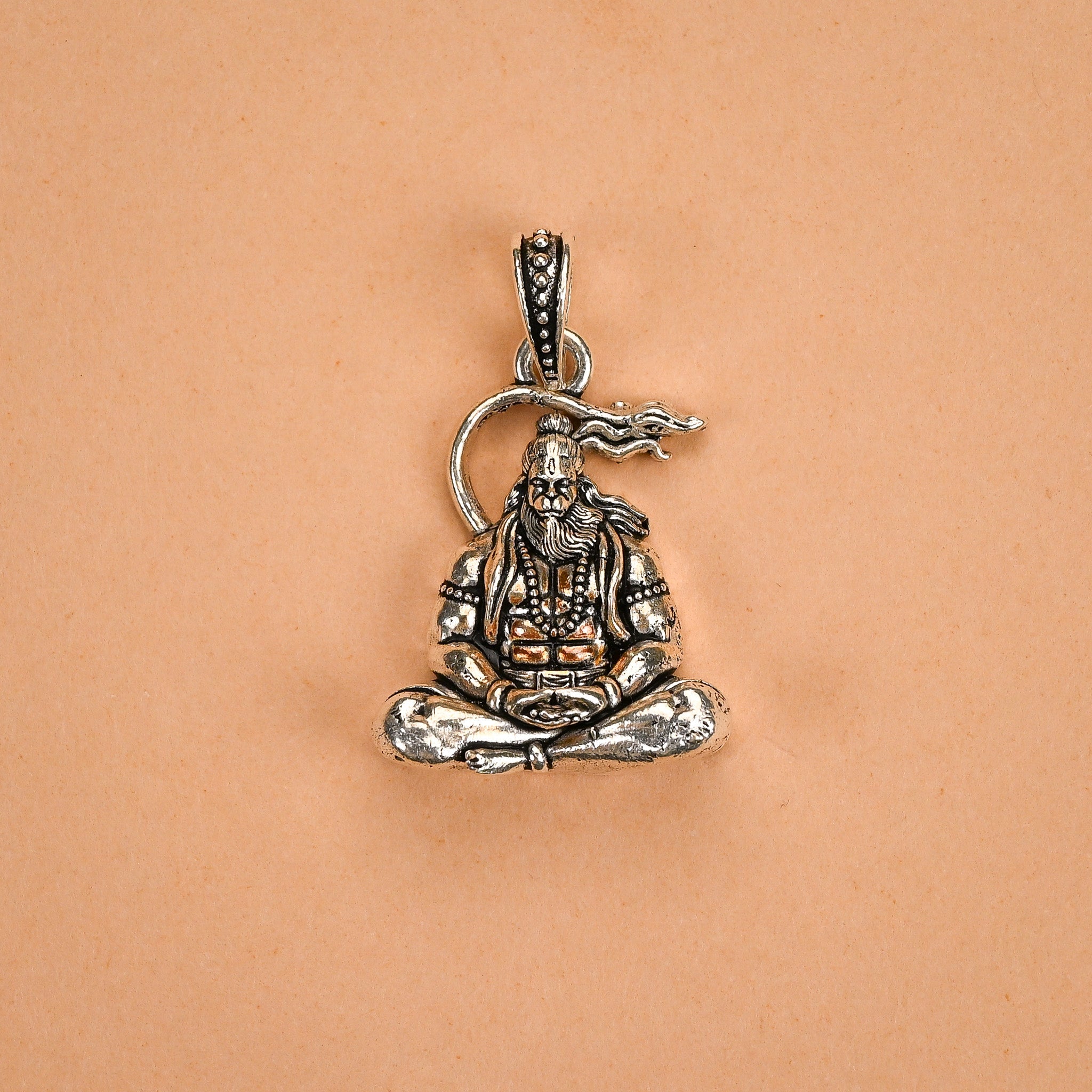 Divine Lord Hanuman Ji Dhyan Silver Pendant