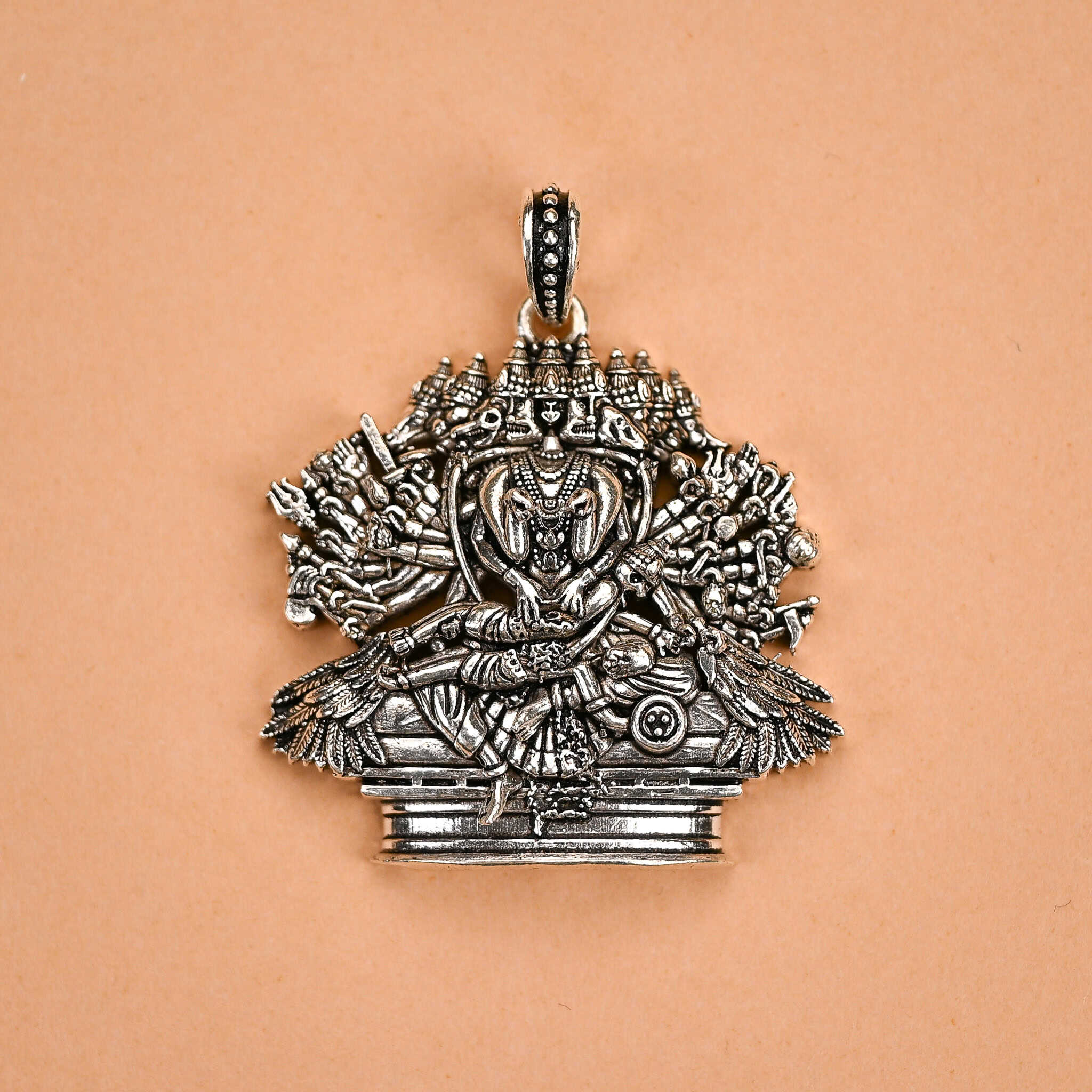 Ashtamukha Gandabherunda Narasimha Silver Pendant