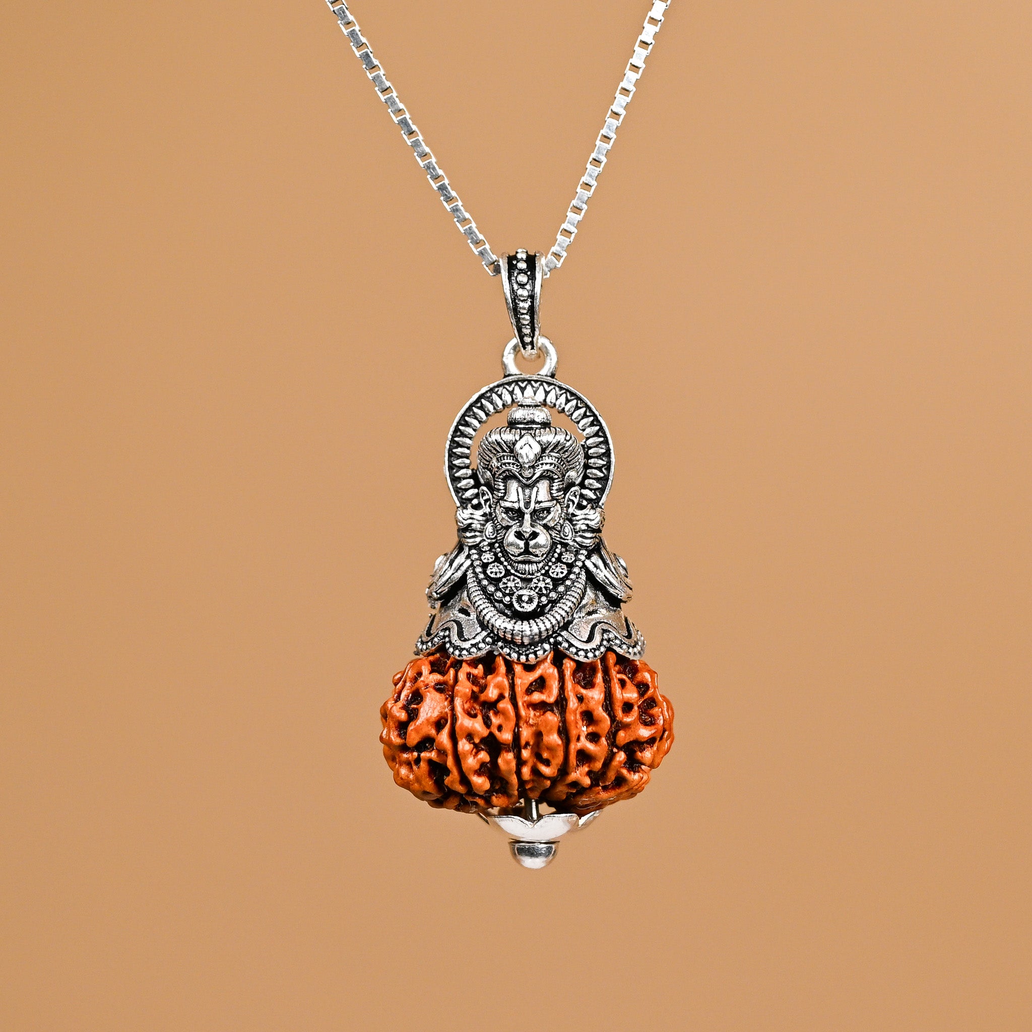 Hanuman Ji Silver Pendant with 11 Mukhi Nepali Rudraksha With Chain