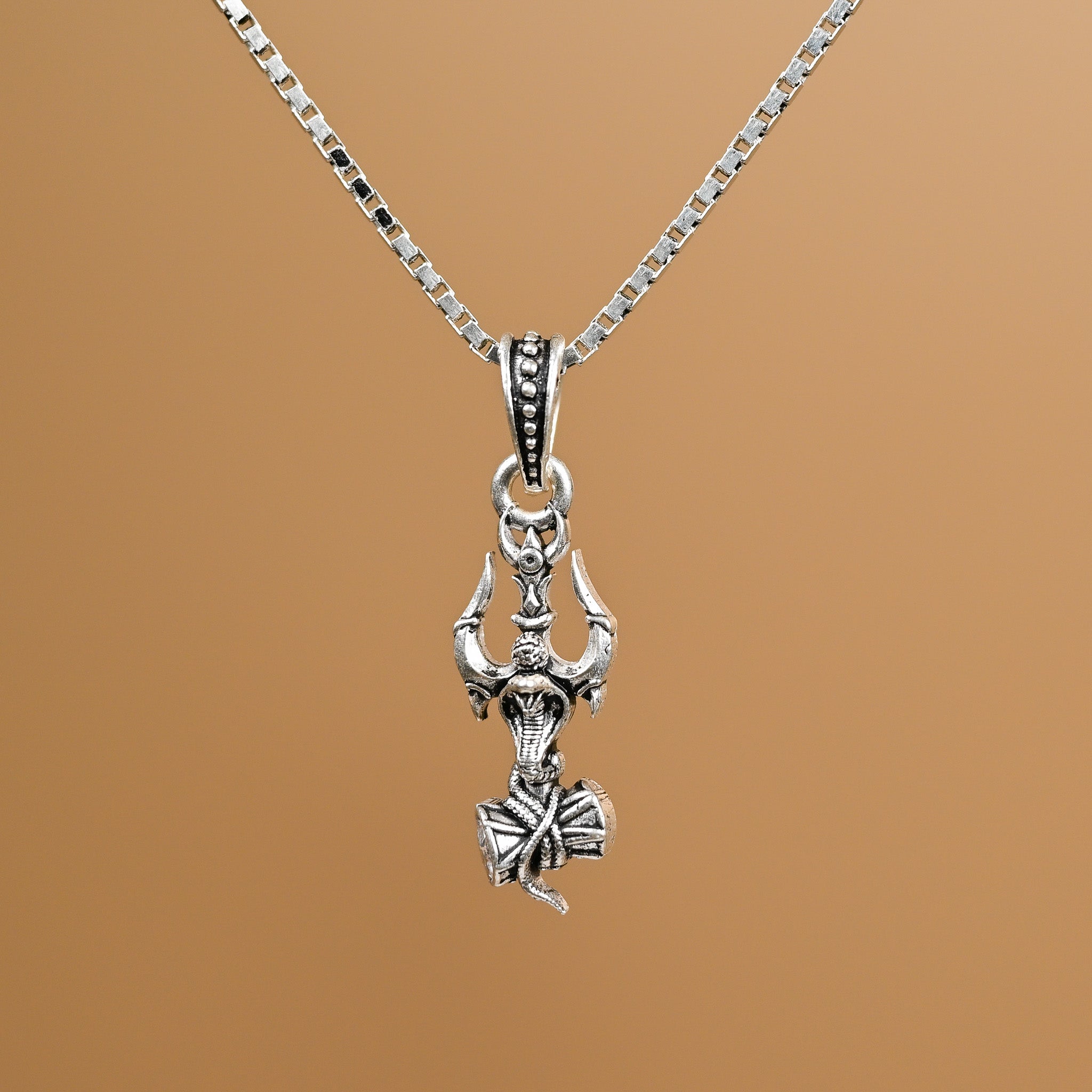 Trishul With Damaru Silver Pendant
