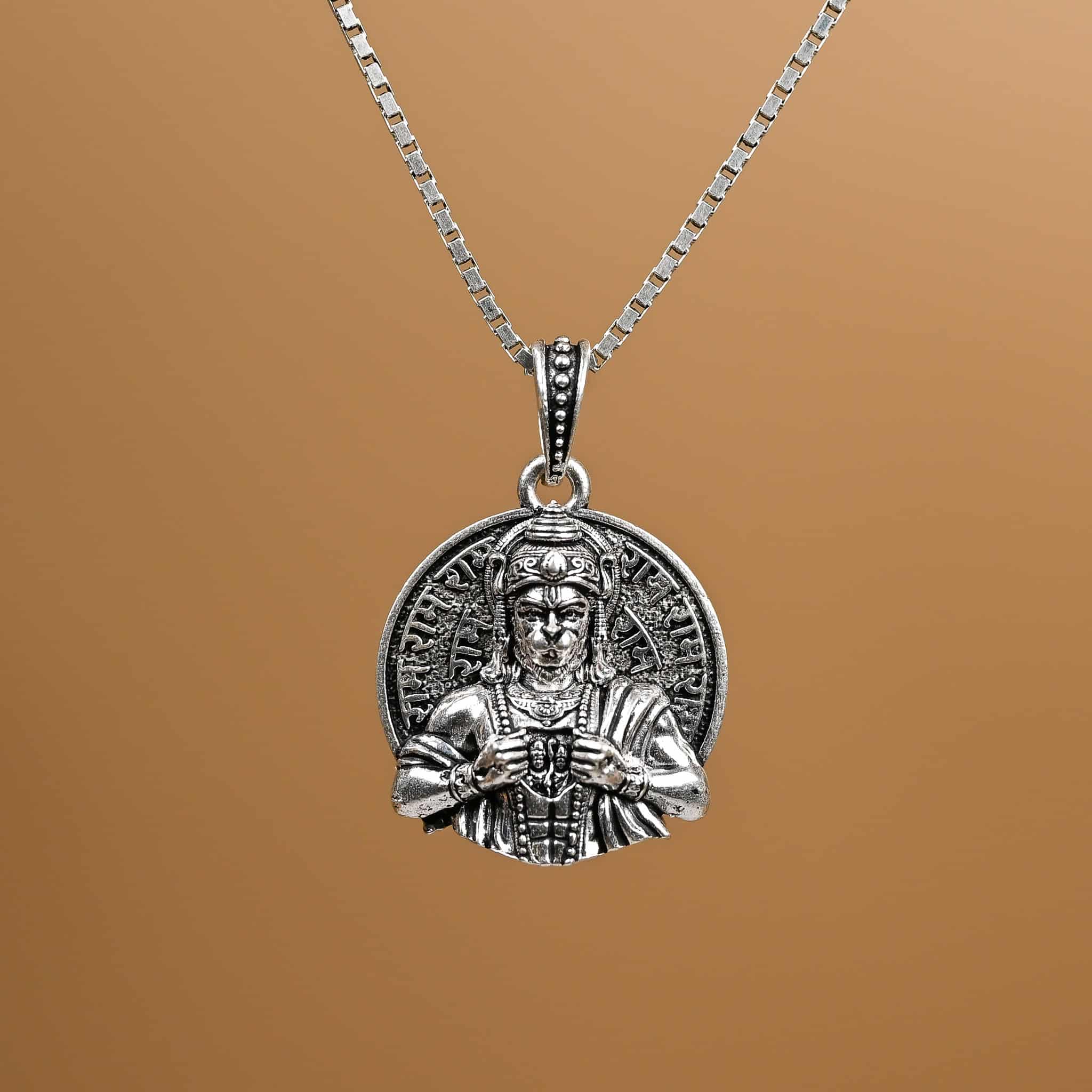 Veer Hanuman Ram Darshan Silver Pendant With Chain