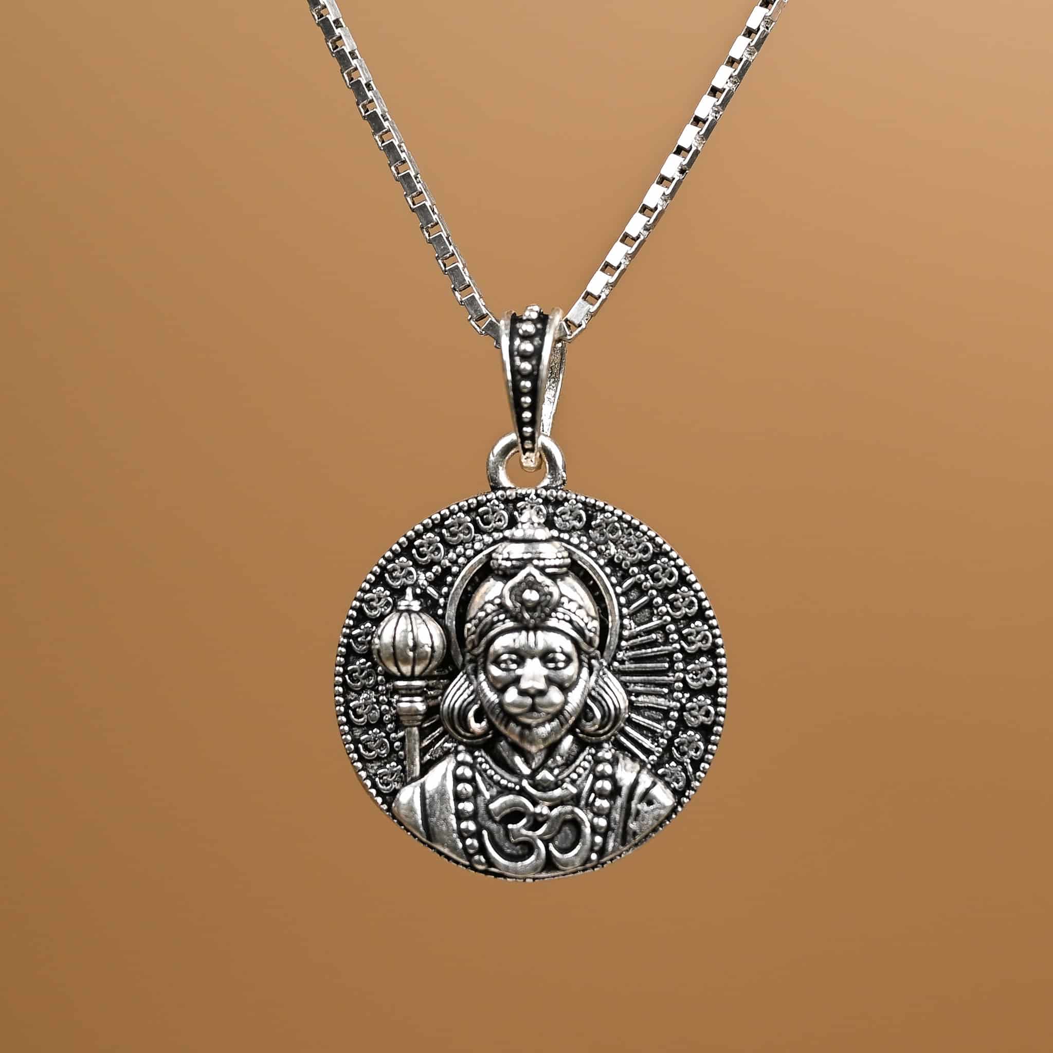 Hanuman ji Om Silver Pendant with chain