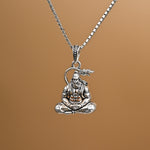 Divine Hanuman Ji Dhyan Silver Pendant With Chain
