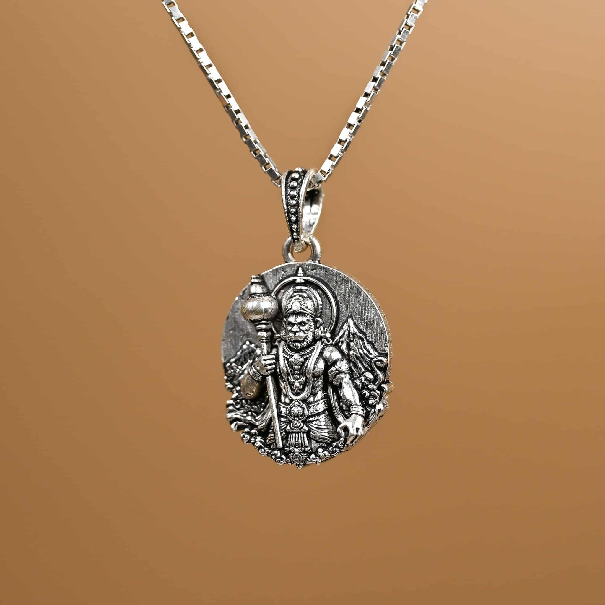Mahabali Standing Hanuman  Silver Pendant With Chain