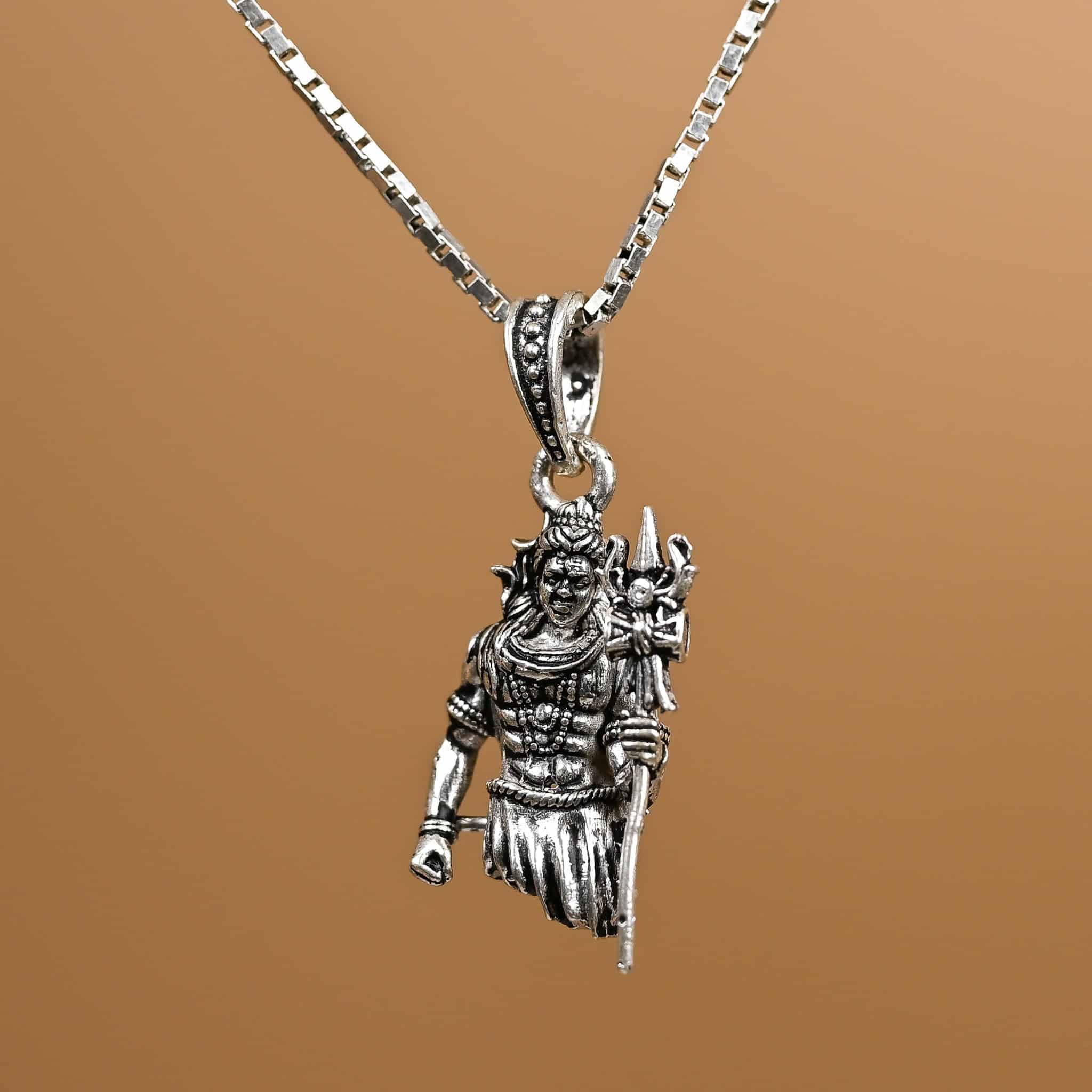 Lord Shiva Trishul Silver Pendant With  Chain