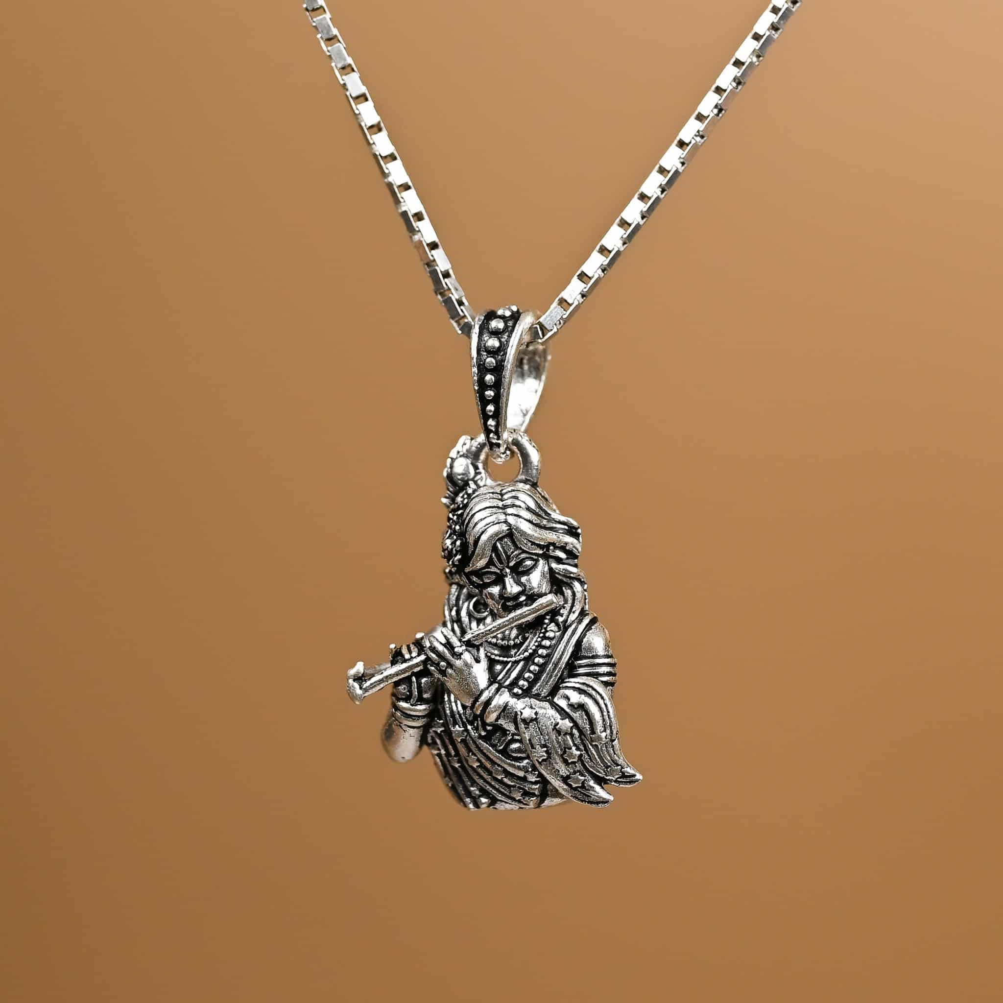 Krishna bansuri silver pendant With Chain