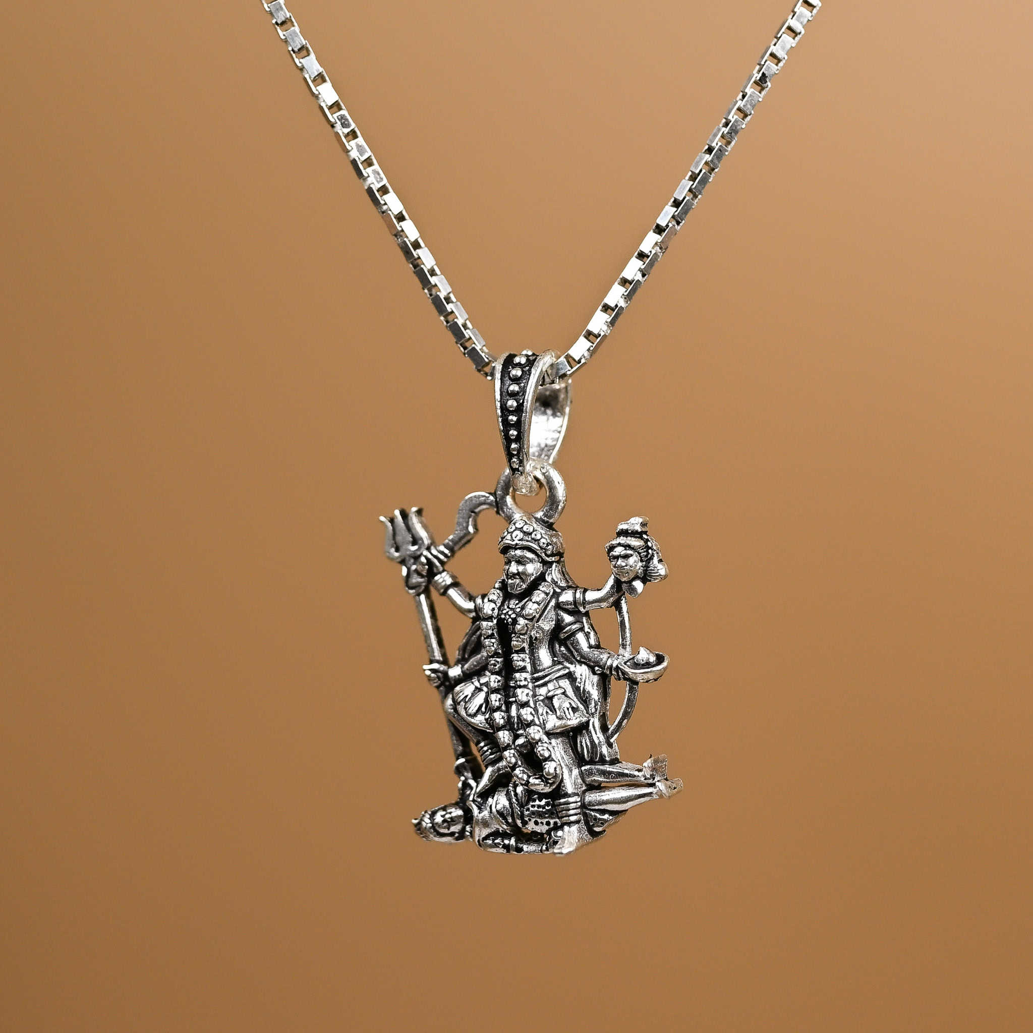 Mahakali Mata Silver Pendant With Chain