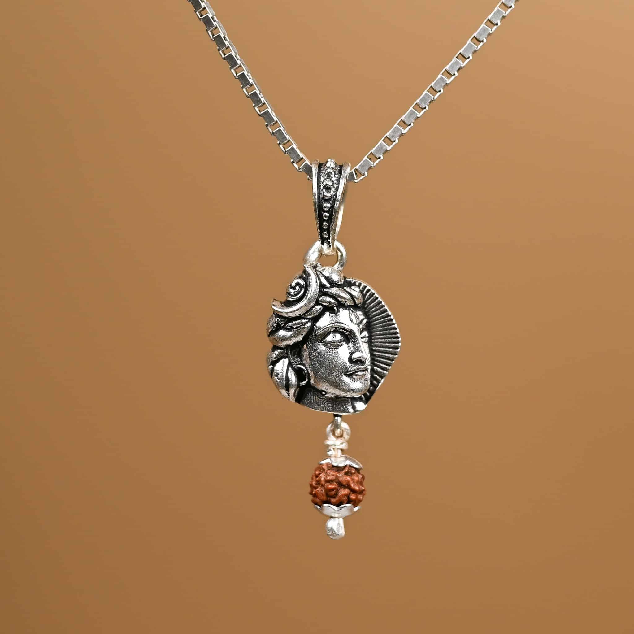 Mahadev Rudraksha Silver Pendant With Chain