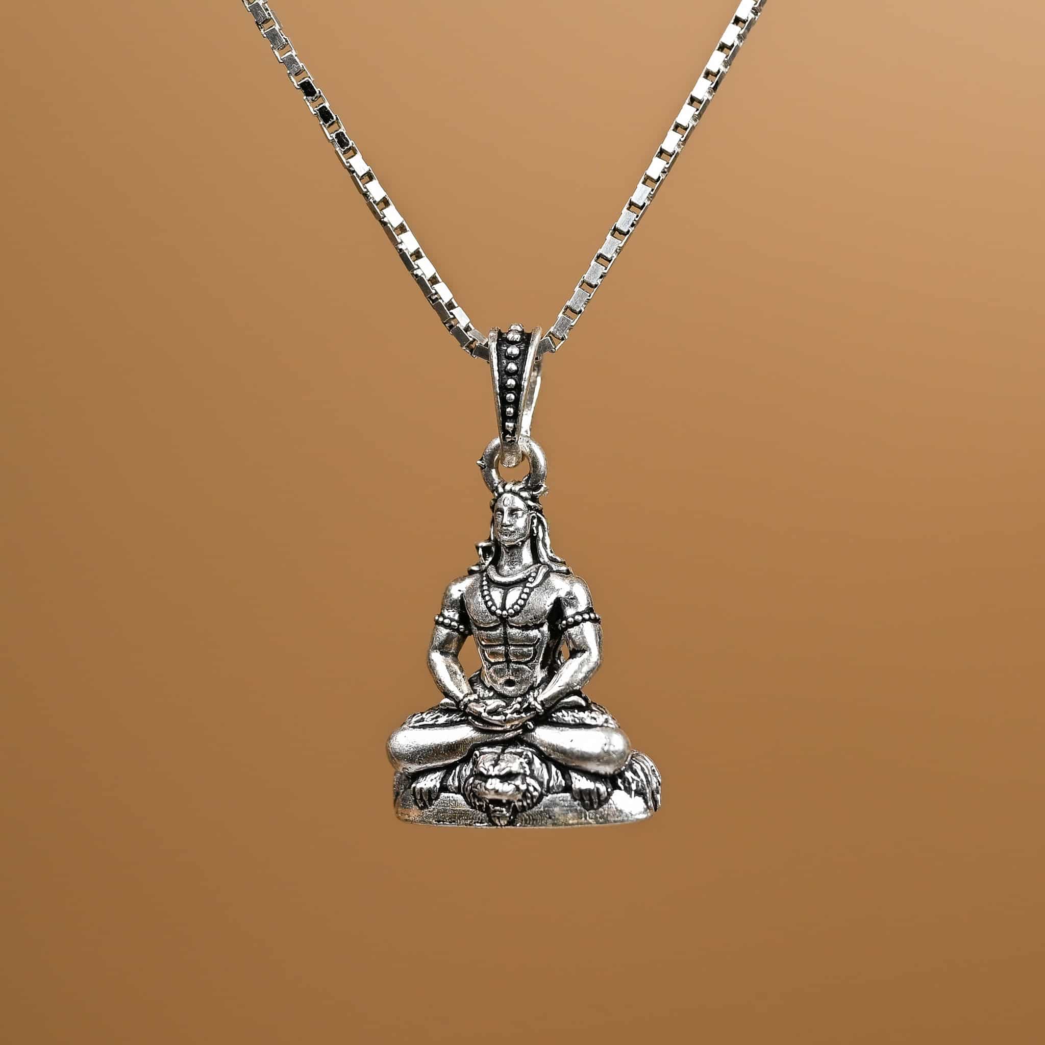 Divine Adiyogi Mahadev Silver Pendant With Chain