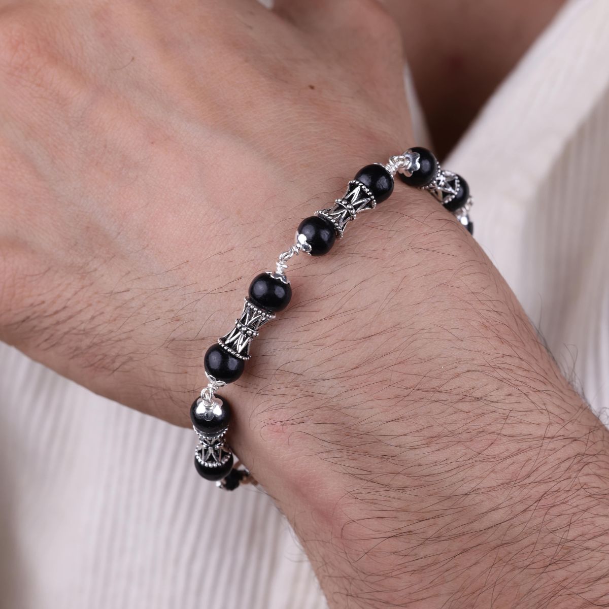 Original Karungali with Damru Silver Bracelet