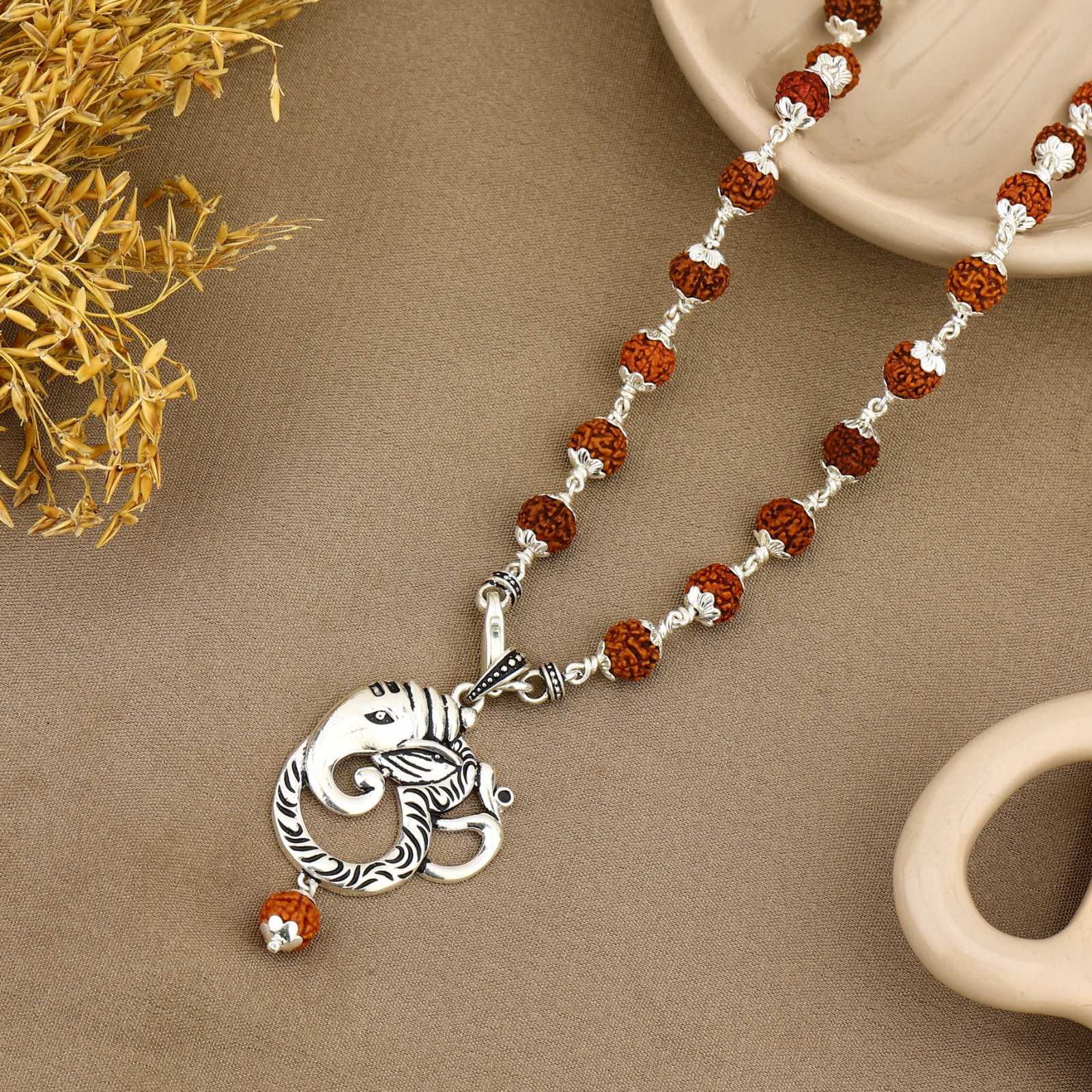 Shree Ganesh Om Rudraksha Silver Pendant