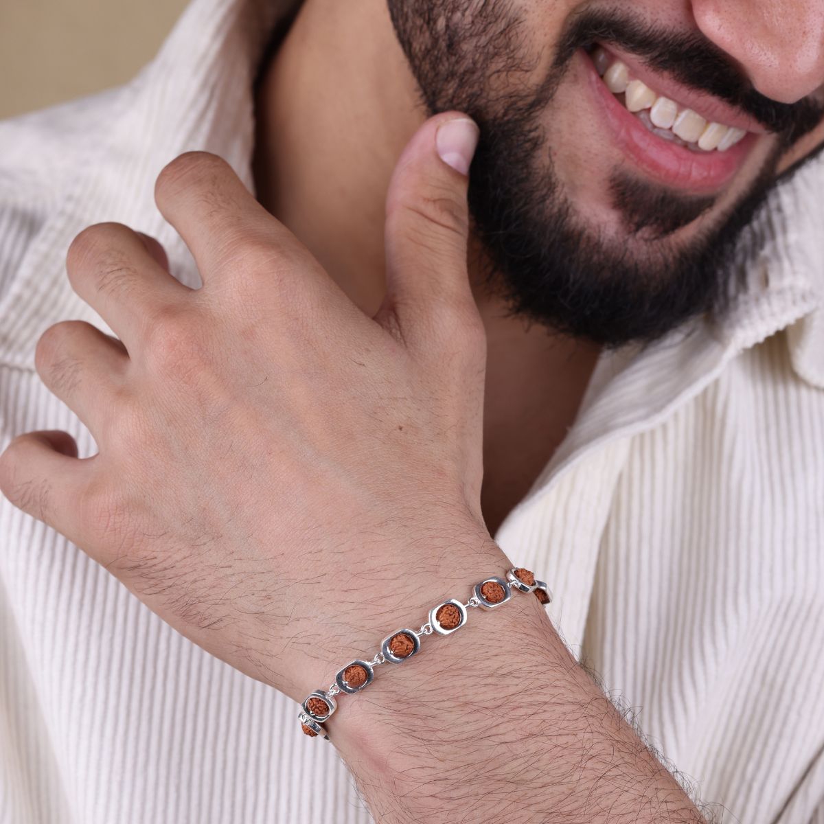 Rudraksha Silver Round Orbit Bracelet