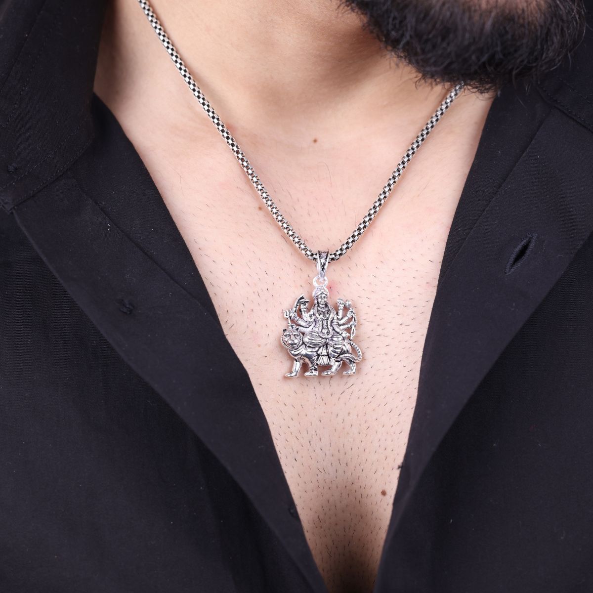 Maa Durga Silver Pendant