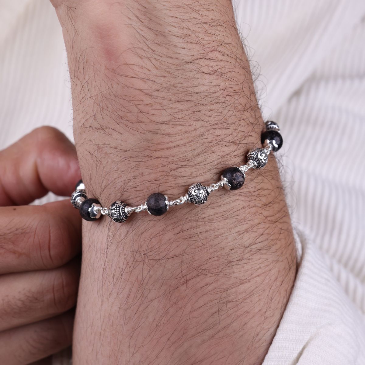 Original Karungali with Om Silver Bracelet