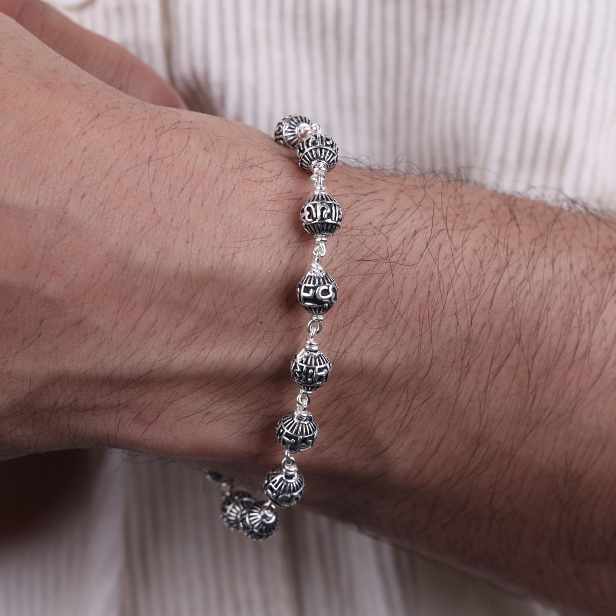 Original Om Namah Shivay Silver Bead Bracelet