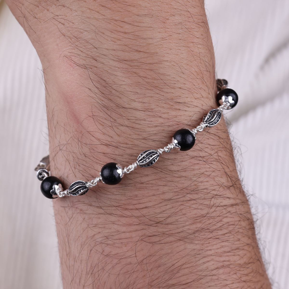 Original Karungali with Marquise Silver Bracelet