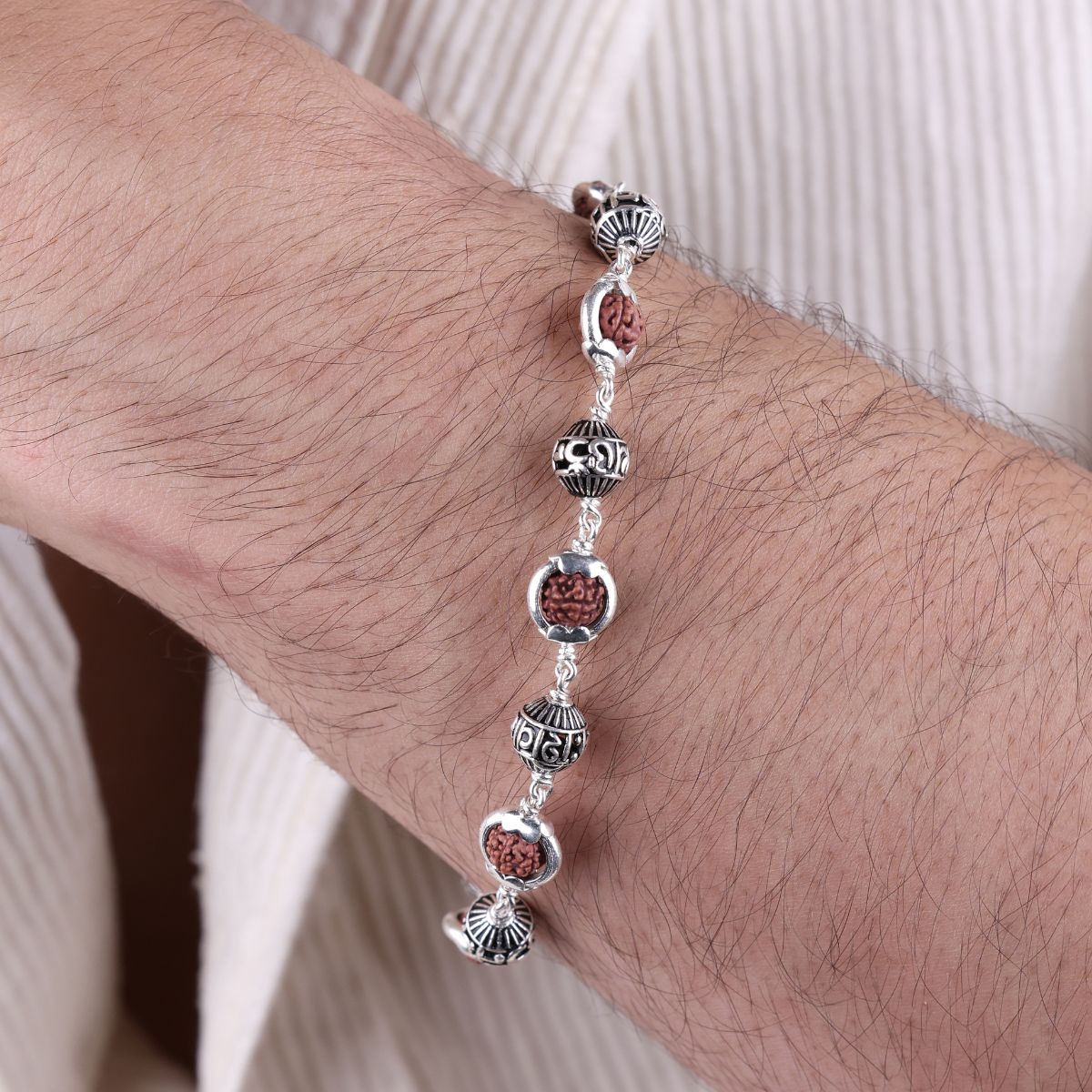 Original Rudraksha Capping Silver Om Namah Shivaya Silver Bracelet