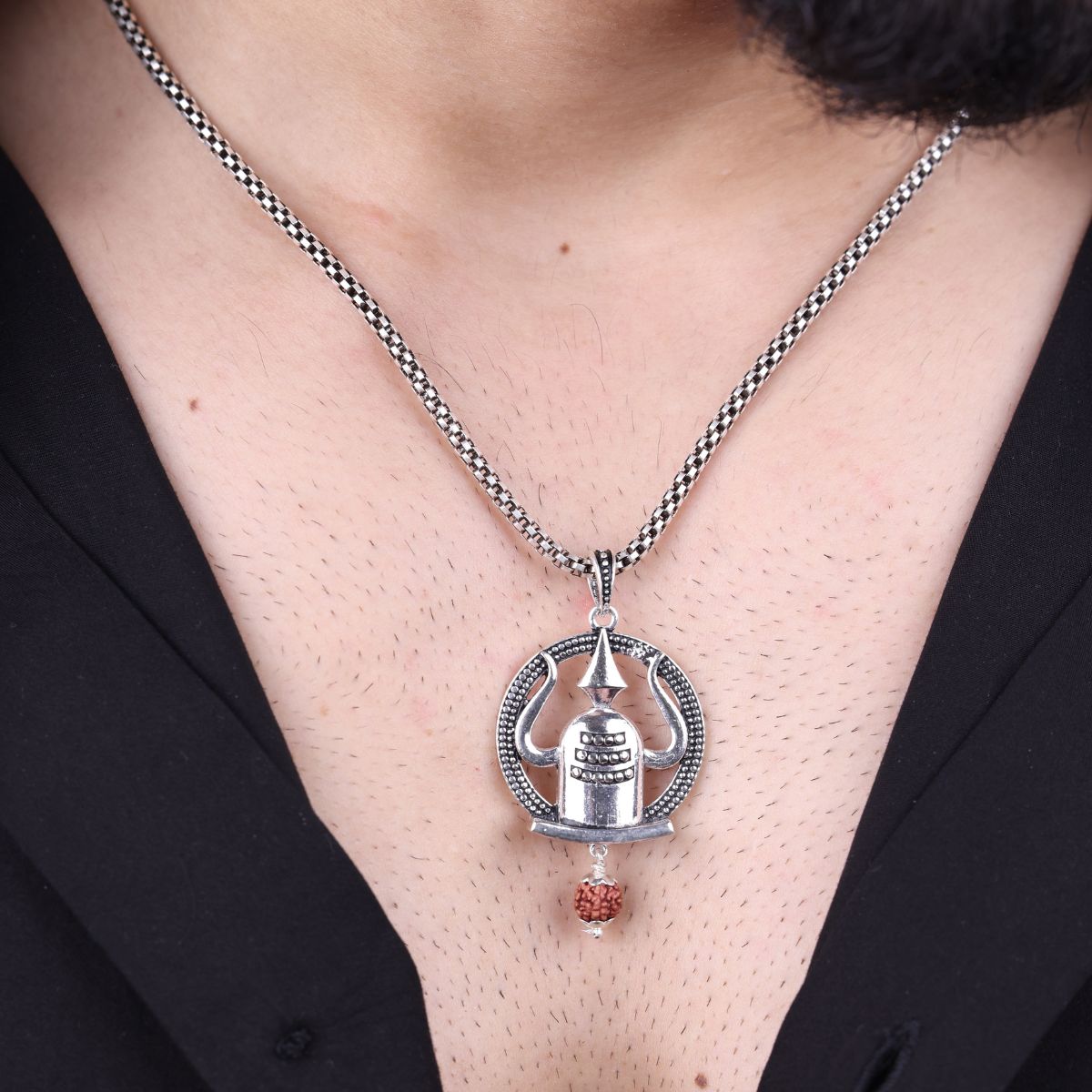 Authentic Mahadev Shivling Trishul Frame Silver Pendant