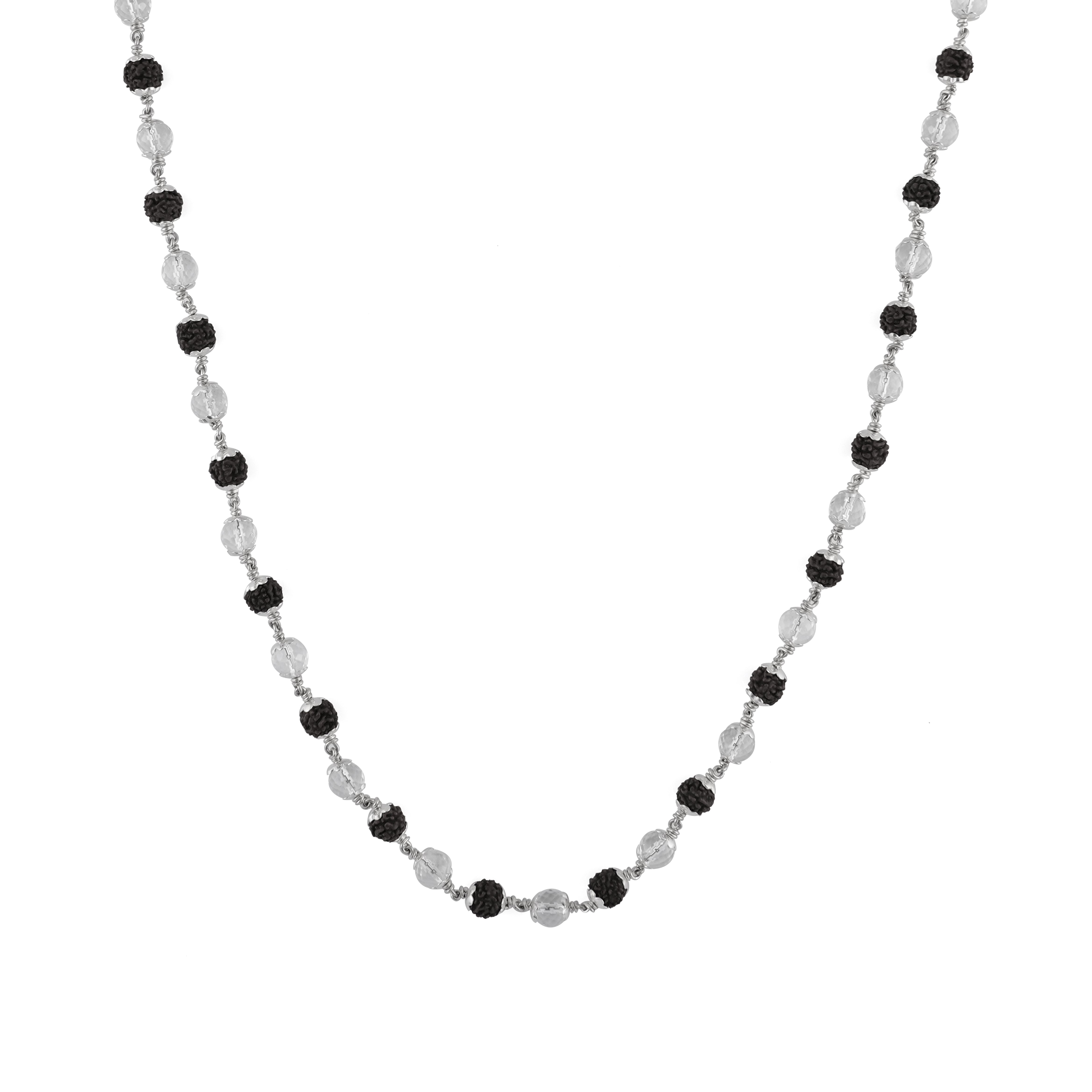 Rudraksha with Sphatik Diamond Cut Beads Silver Mala