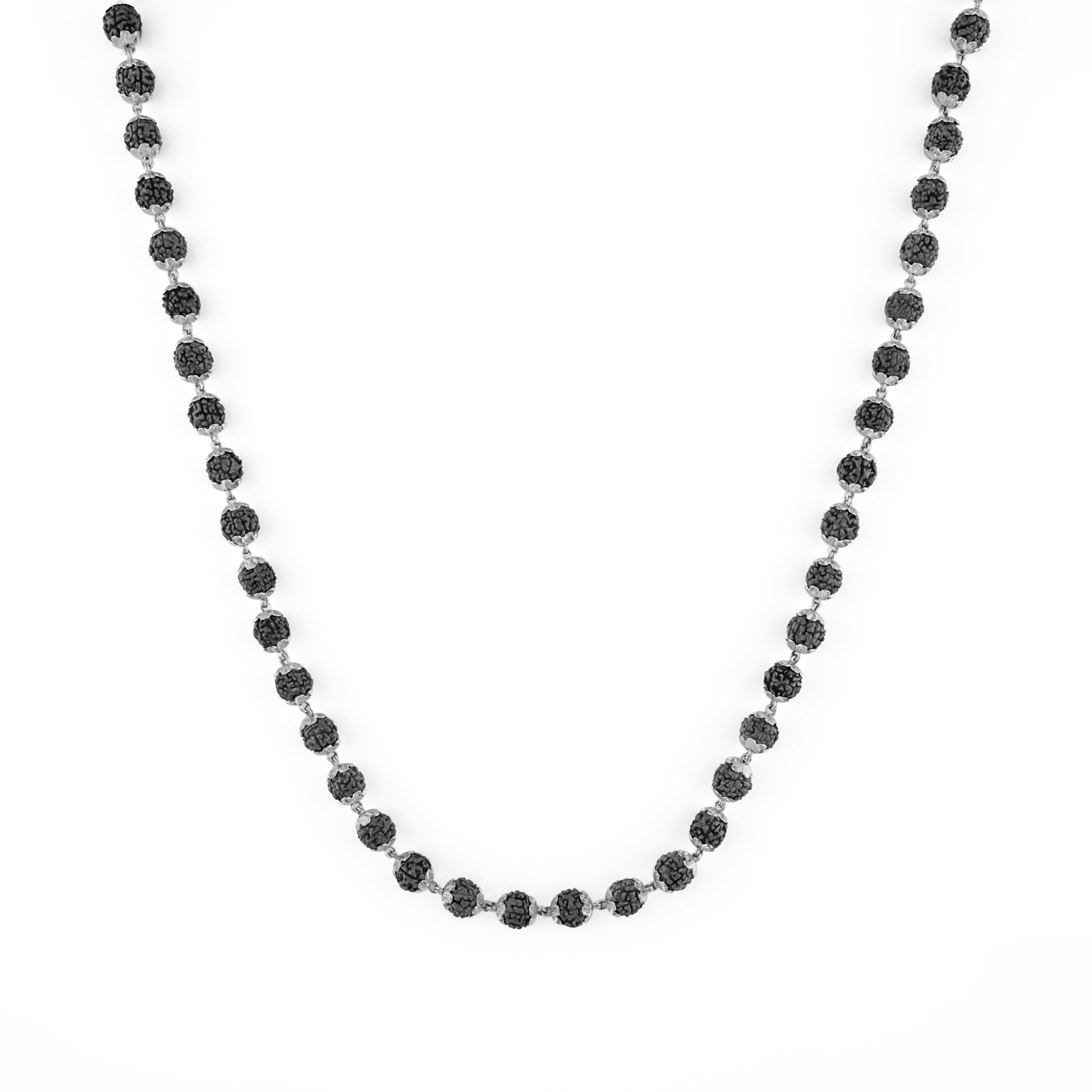 Black Rudraksha Silver Mala ( 8 – 9 mm Rudraksha Size)