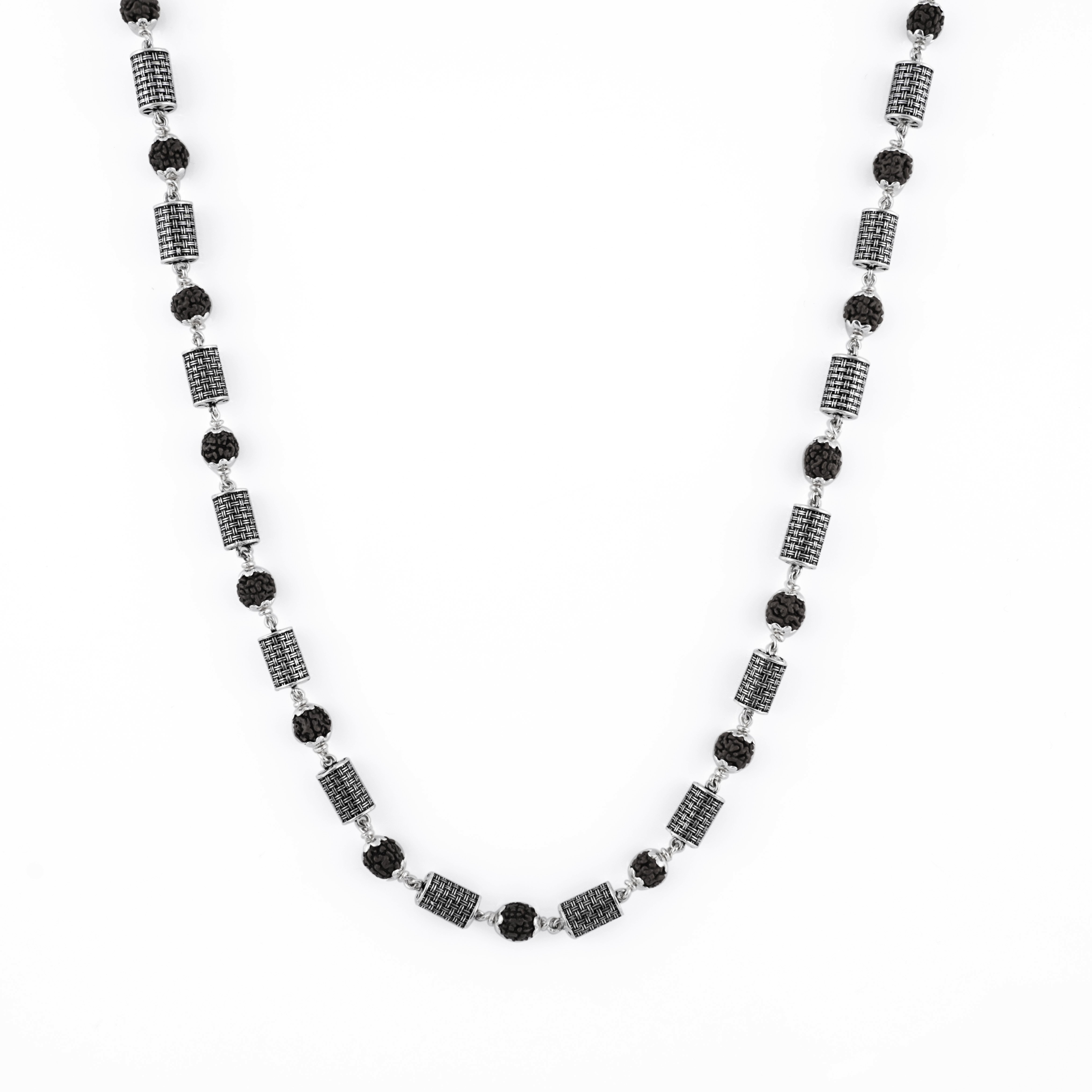Rudraksha Silver Mala (Cylindrical Beads)