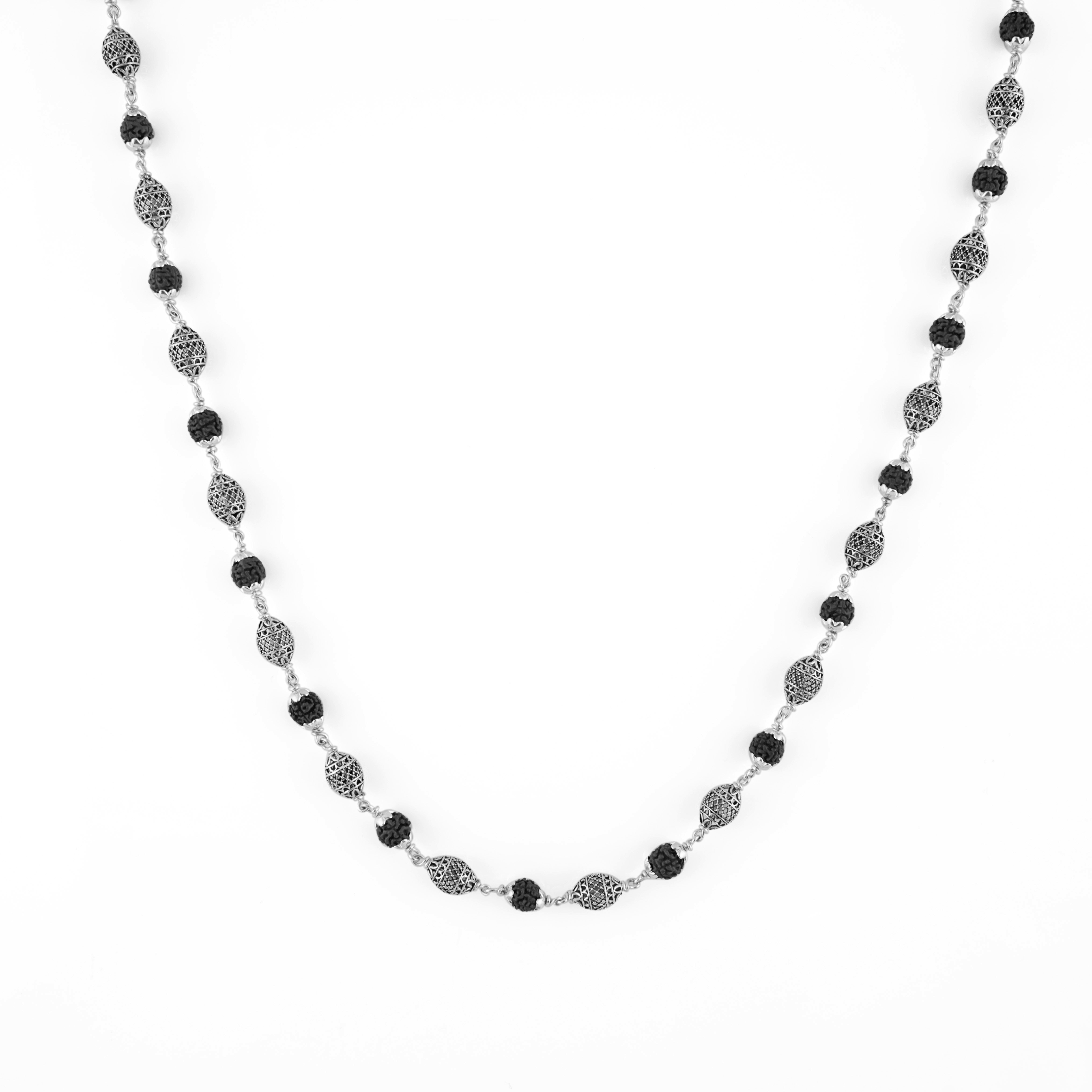 Black Rudraksha Silver Mala with Dome Beads