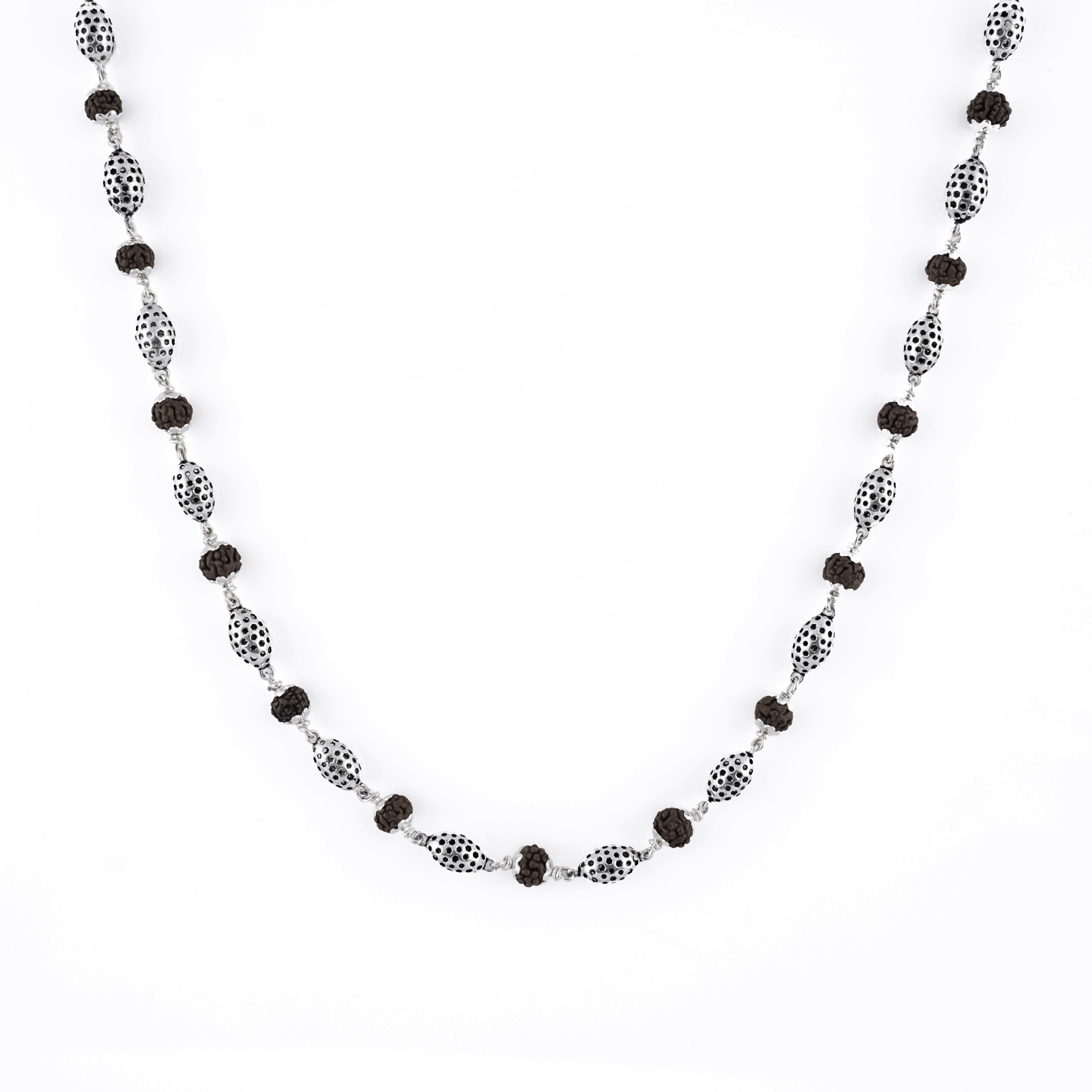 Rudraksha Silver Mala (Perforated Oval Beads)