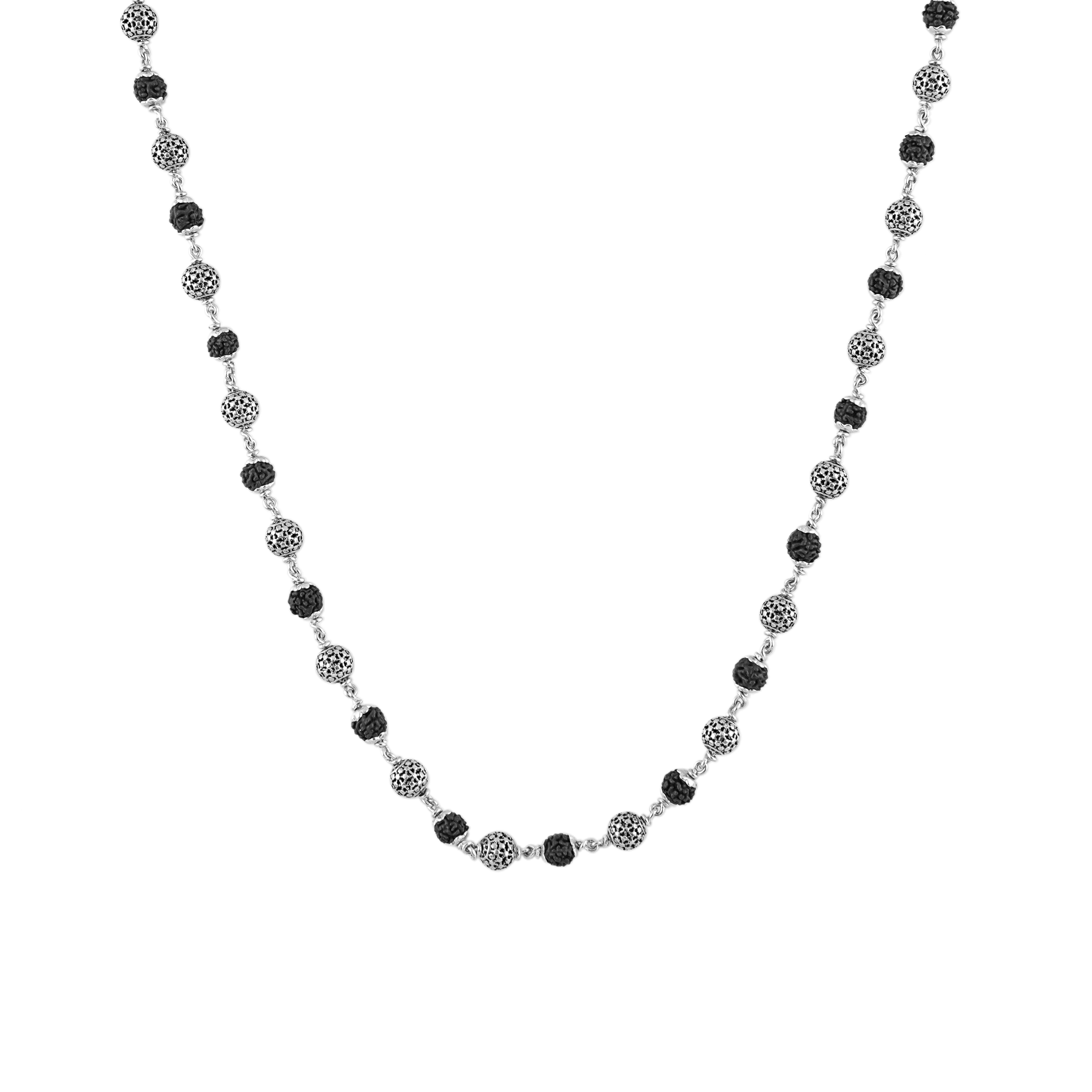 Rudraksha Silver Mala (Round Beads)