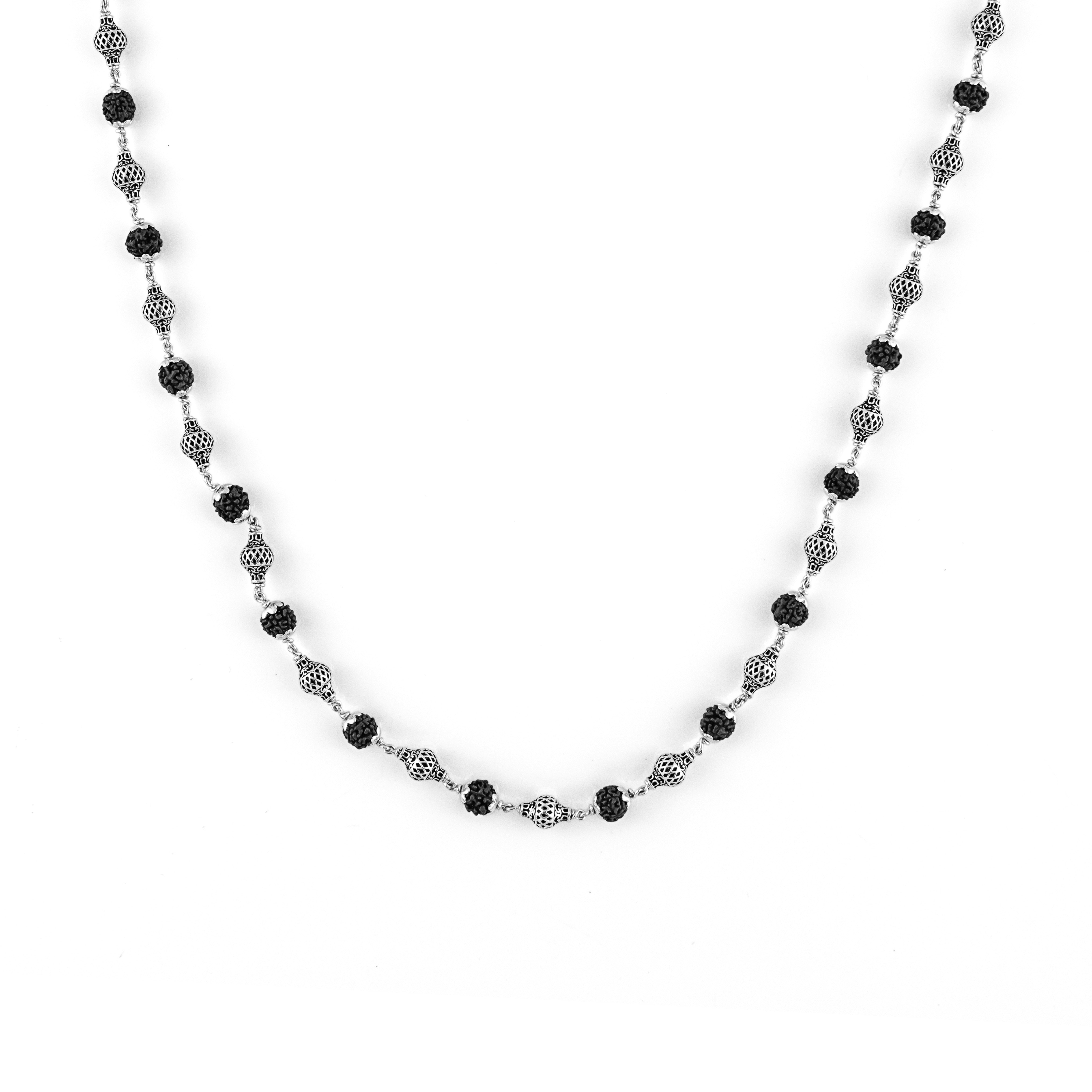 Rudraksha Silver Mala (Ornate Sphere Beads)