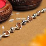 Pure Silver Rakhi with Om Beads Capping and Rudraksha Bracelet