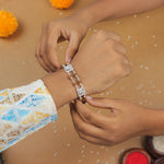 Authentic Silver Rakhi with Rudraksha and Three Om, Double Line Design