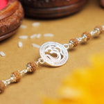 Silver Rakhi with Om and Single Line Rudraksha