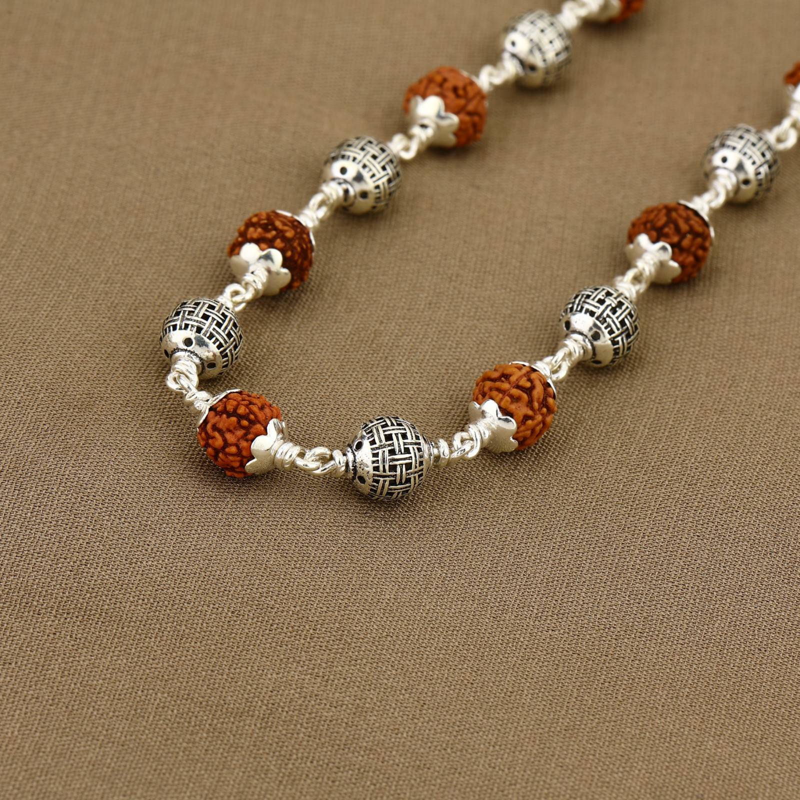 Rudraksha Silver Mala (Spherical Beads)