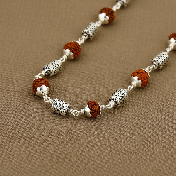 Rudraksha Silver Mala (Oval Filigree Beads)