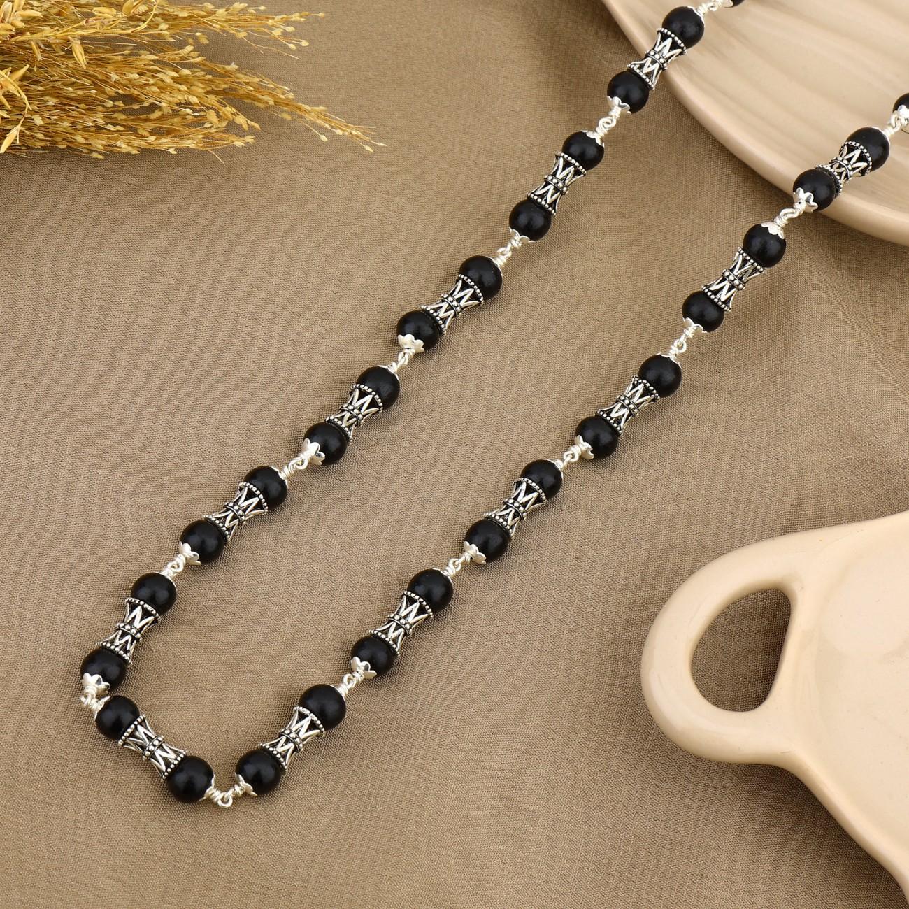 Karungali Silver Mala (Damru Beads)