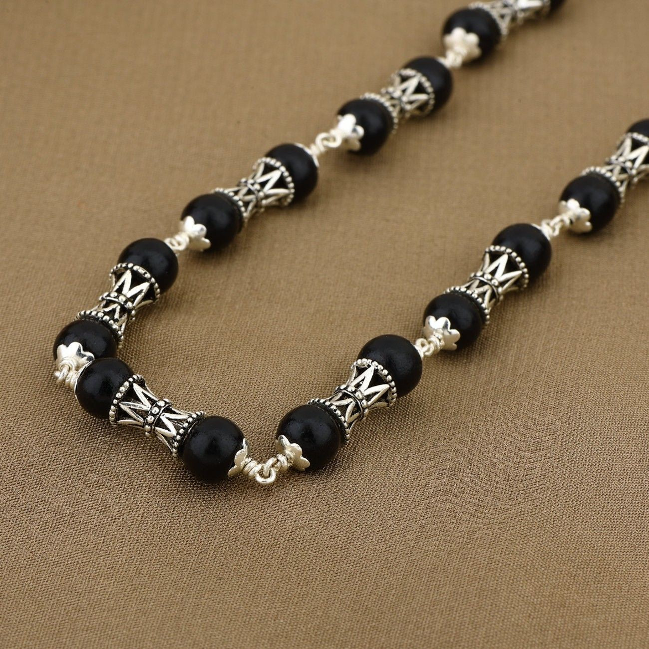 Karungali Silver Mala (Damru Beads)