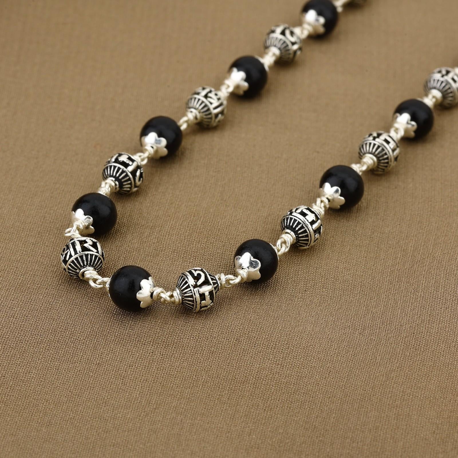 Premium Karungali wood mala with engraved Jay Shree Ram silver beads