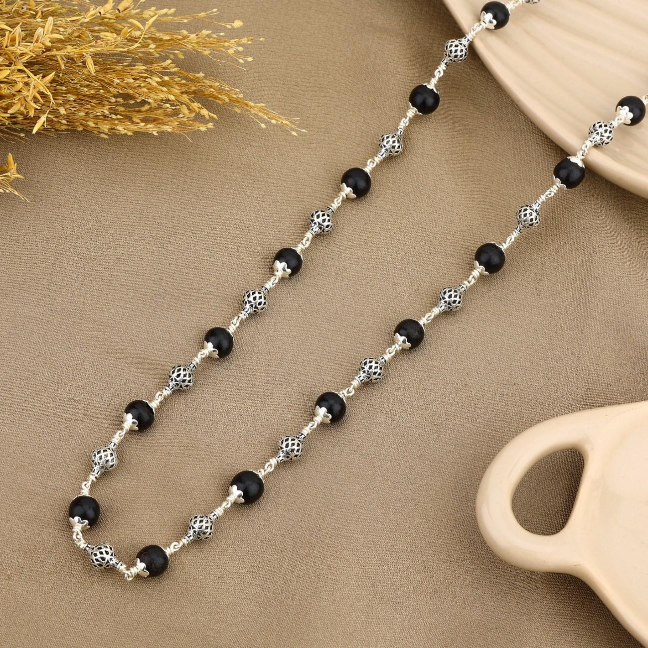 Karungali Silver Mala (Ornate Sphere Beads)
