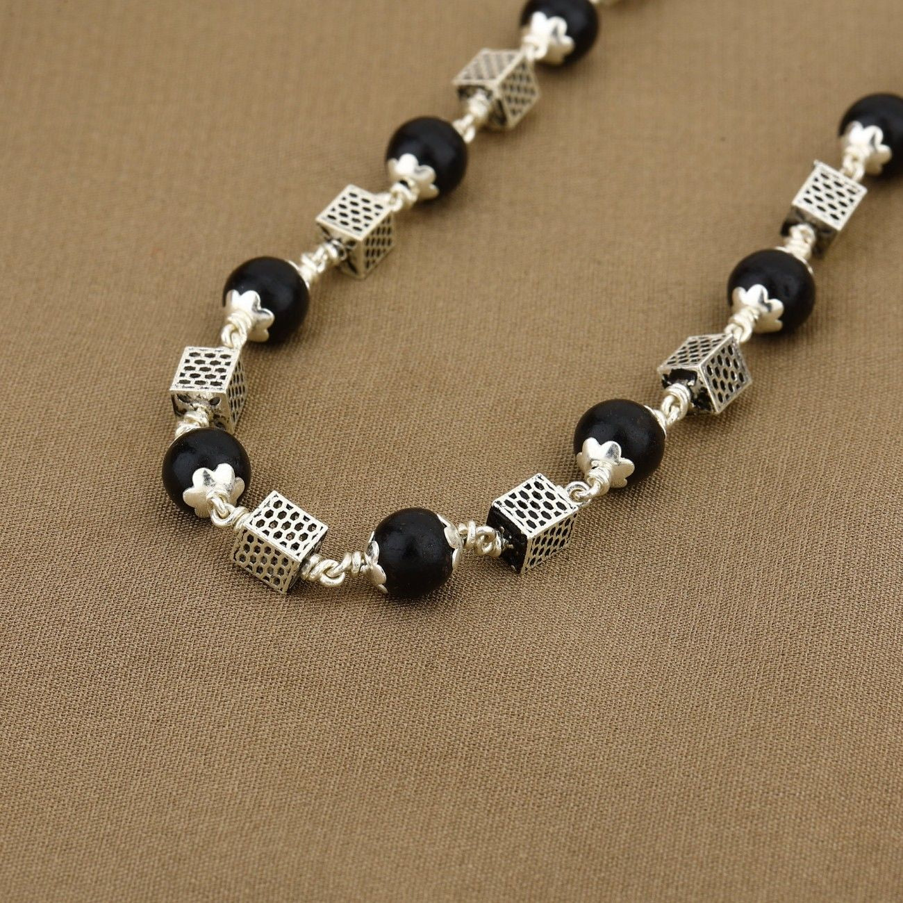 Karungali Silver Mala Square Beads