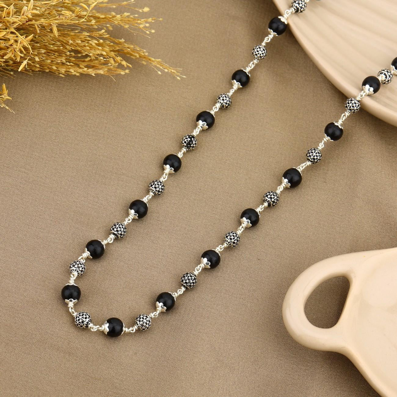 Karungali Silver Mala (Round Beads)