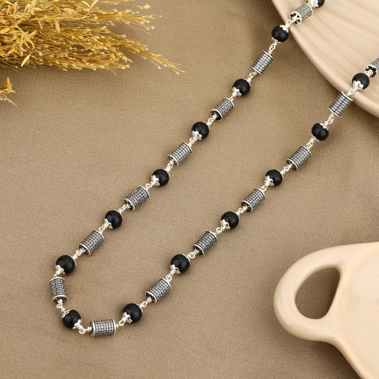 Karungali Silver Mala (Cylindrical Beads)