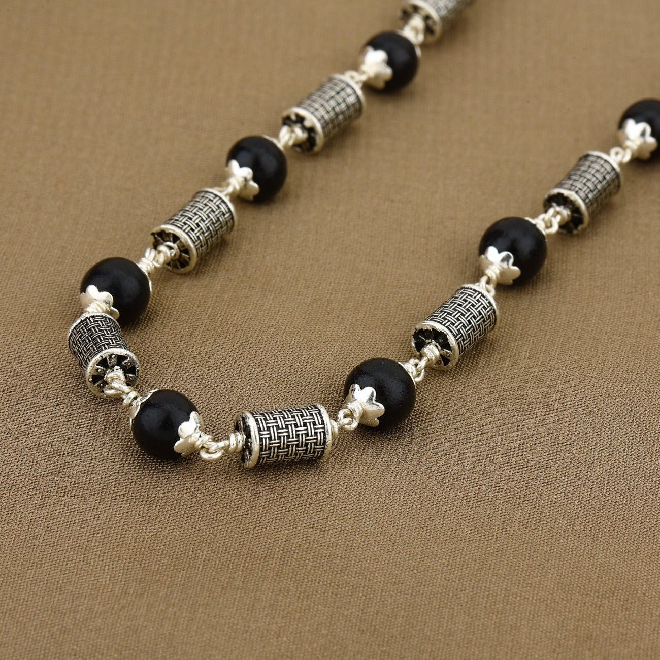 Karungali Silver Mala (Cylindrical Beads)