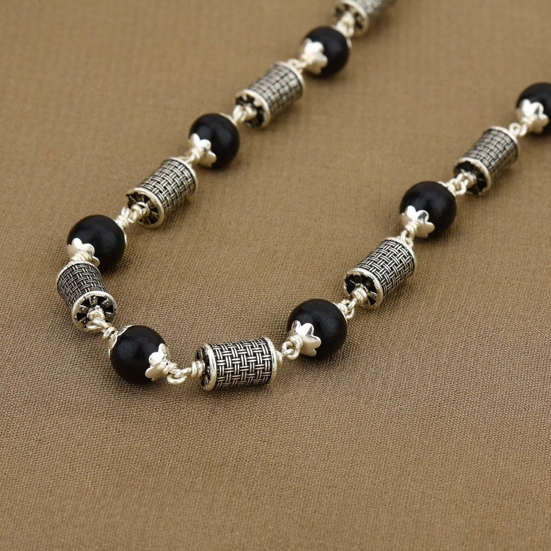 Karungali Silver Mala (Cylindrical Beads)